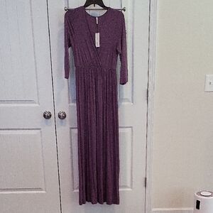 Mother Bee Maternity Purple Wrap Gown with Cuffed Long Sleeves